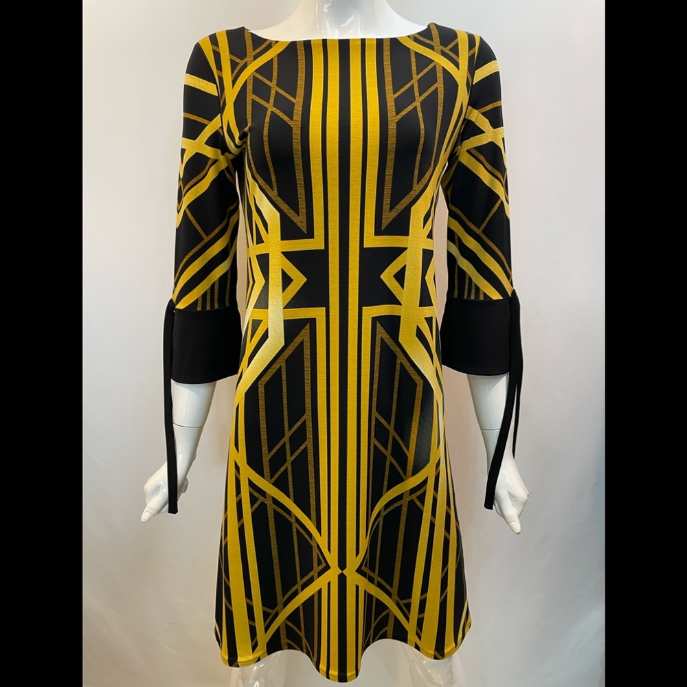 EVA VARRO TIE SLEEVES LINED DRESS- ART DECO